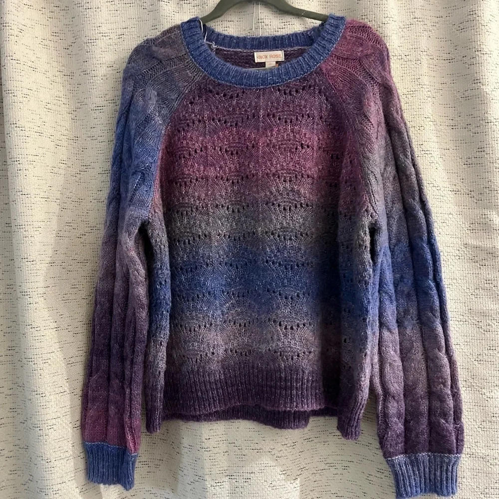 KNOX ROSE women's marled purple/blue ombre wool blend sweater NWT